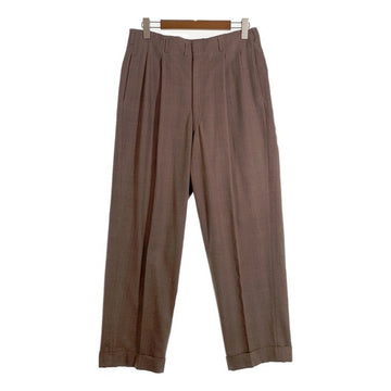 40-60's ウールチェック 2タックスラックス トラウザー ブラウン ワイド アルミCOMMAR 猫目ボタン Size 86cm 福生店