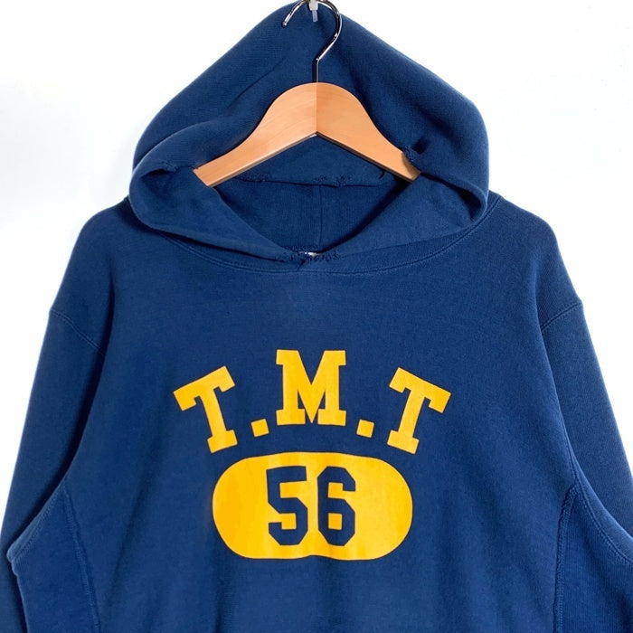 TMT ティーエムティー Champion チャンピオン T.M.T 56 プリント リバースウィーブ プルオーバースウェットパーカー ダメージ加工 ブルー Size L 福生店