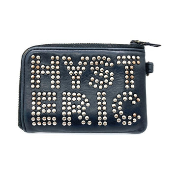 HYSTERIC GLAMOUR ヒステリックグラマー スタッズロゴ レザー ミニウォレット ブラック ※カードケース剝がれアリ、ストラップナシ 瑞穂店