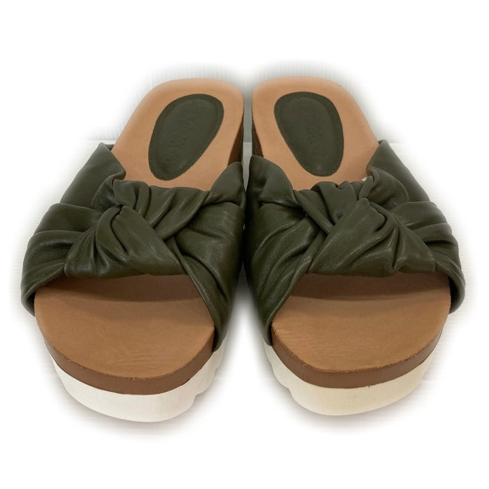 STACCATO スタッカート ツイストレザーフラットサンダル カーキ Size23.5 瑞穂店