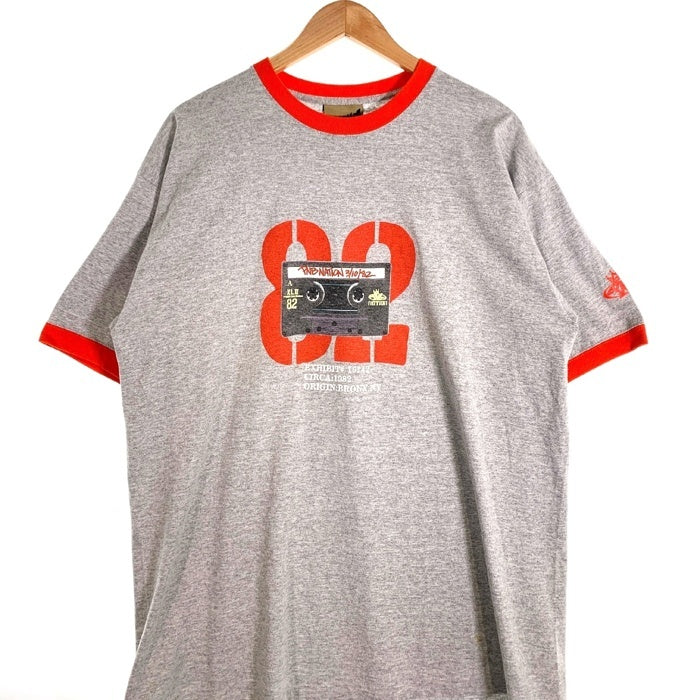 90's PNB NATION CLOTHING ピーエヌビー リンガーTシャツ プリント グレー オレンジ USA製 Size L 福生店