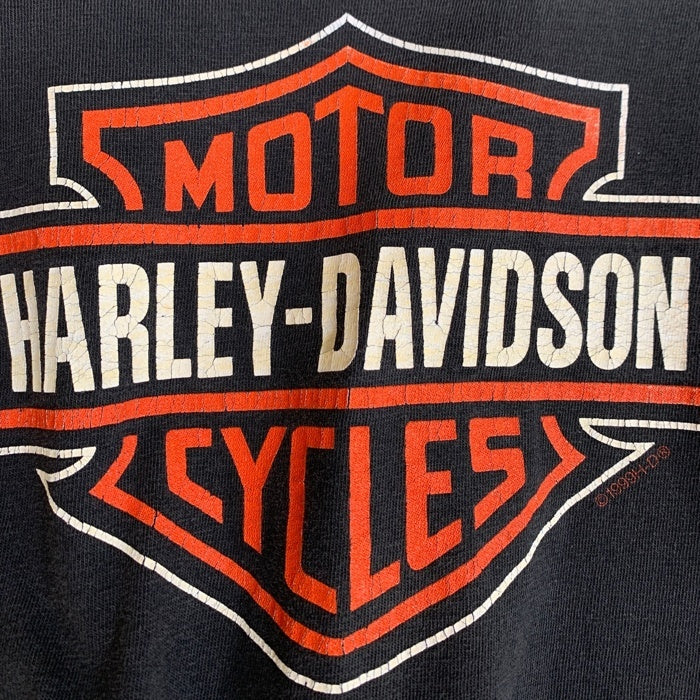 90's~ HARLEY DAVIDSON ハーレーダビッドソン バー&シールド イーグル プリントTシャツ ブラック 1999コピーライト Size XL 福生店