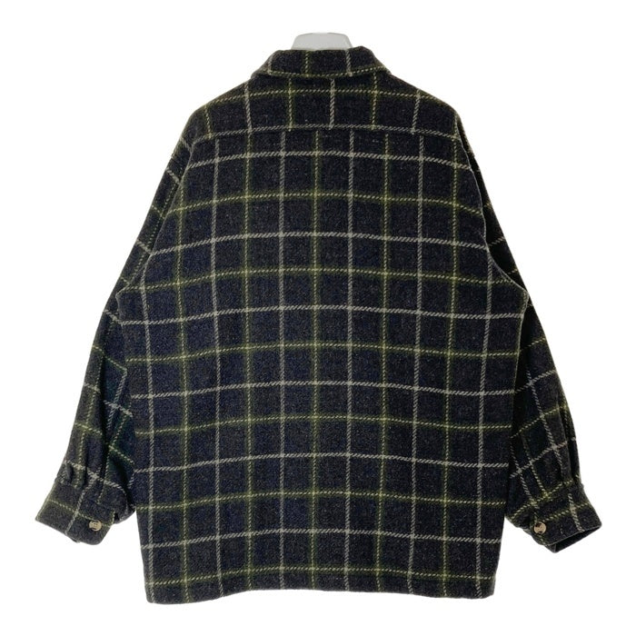 STUSSY ステューシー 90's ウール チェックシャツ 紺タグ インド製 グレー×グリーン SizeM 瑞穂店