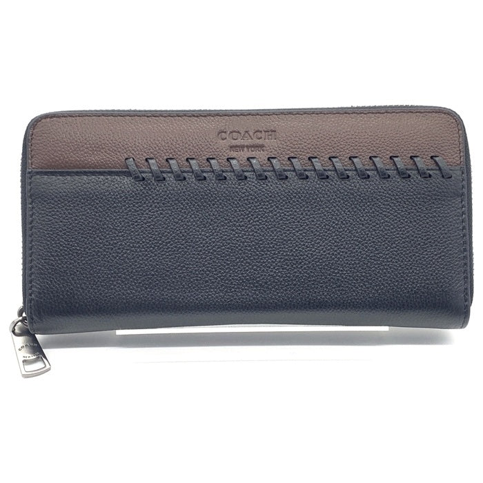 COACH コーチ ラウンドファスナーレザーウォレット ベースボールステッチ ブラック ブラウン 長財布 F21369 福生店