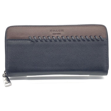 COACH コーチ ラウンドファスナーレザーウォレット ベースボールステッチ ブラック ブラウン 長財布 F21369 福生店