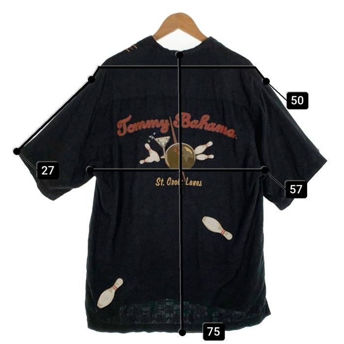 Tommy Bahama トミーバハマ シルク ボーリング刺繡 半袖シャツ 開襟 ブラック Size M 福生店