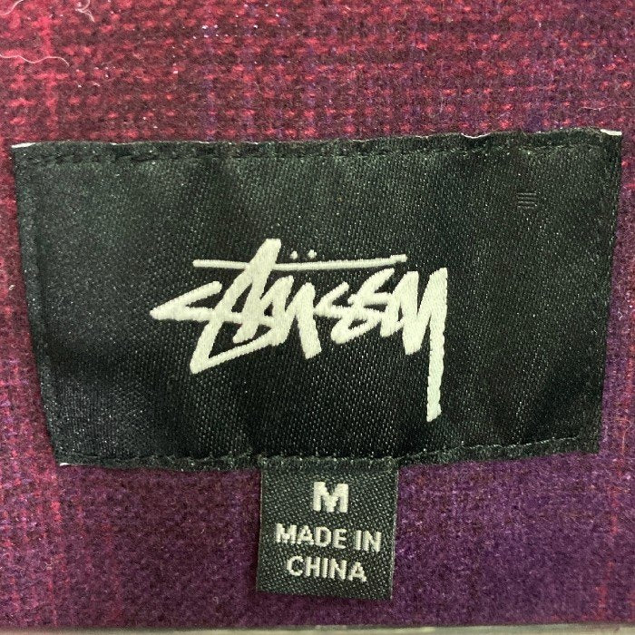 STUSSY ステューシー オンブレチェック オープンカラーシャツ パープル sizeM※使用感あり 瑞穂店