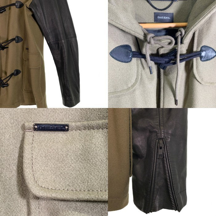 DIESEL ディーゼル ウール ダッフルコート 袖フェイクレザー切替 カーキ ブラック ミドル丈 Size L 福生店