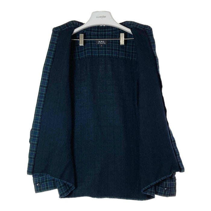 A.P.C. アーペーセー チェック コットン長袖シャツ ネイビー×グリーン sizeS 瑞穂店