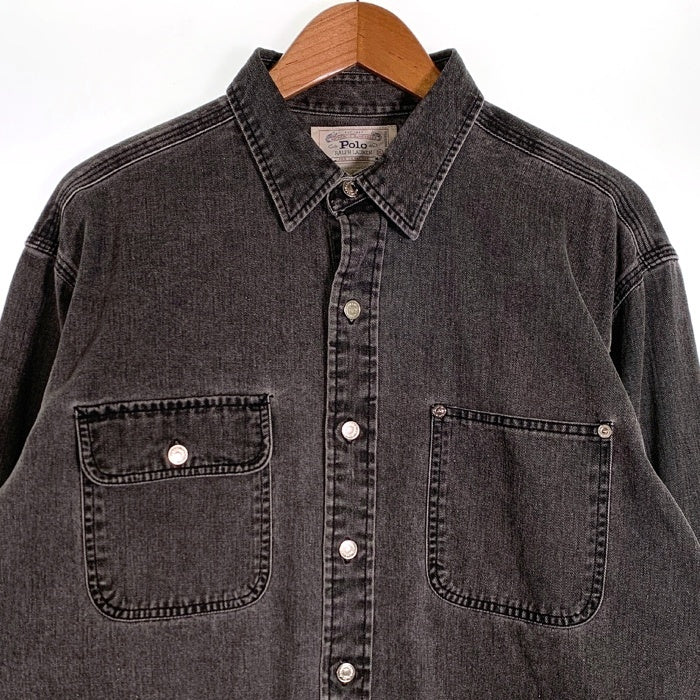 90's Polo Ralph Lauren ポロラルフローレン ブラックデニム ワークシャツ 長袖 メタルボタン Size XL 福生店