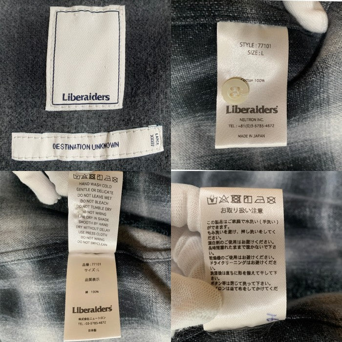 Liberaiders リベレイダース 18AW PLAID FLANNEL SHIRT オンブレチェック オープンカラーフランネルシャツ ブラック グレー 77101 Size L 福生店