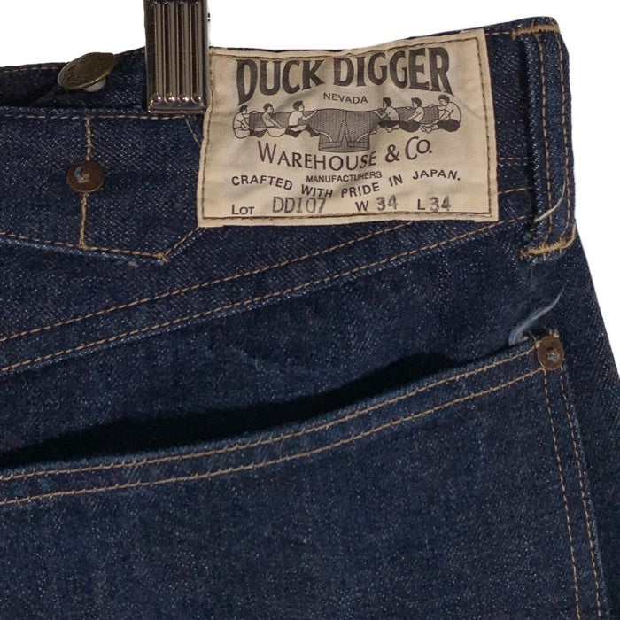 DUCK DIGGER ダックディガー DD107 シンチバック テーパードデニムパンツ インディゴ サスペンダーボタン ウエアハウス Size 34 福生店