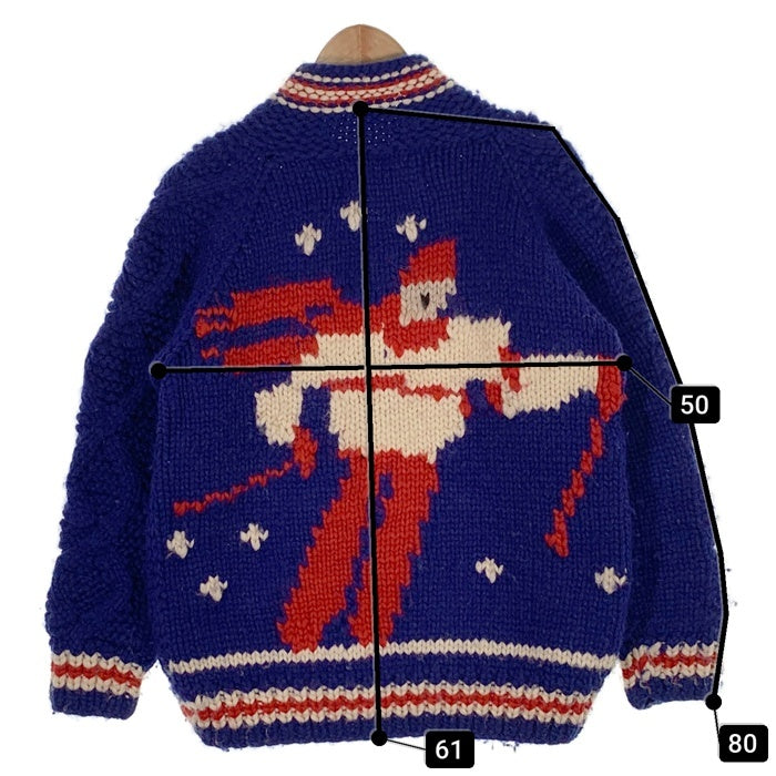 Kanata カナタ スキー 雪柄 カウチンセーター ボタン ブルー Size S-M 相当 福生店