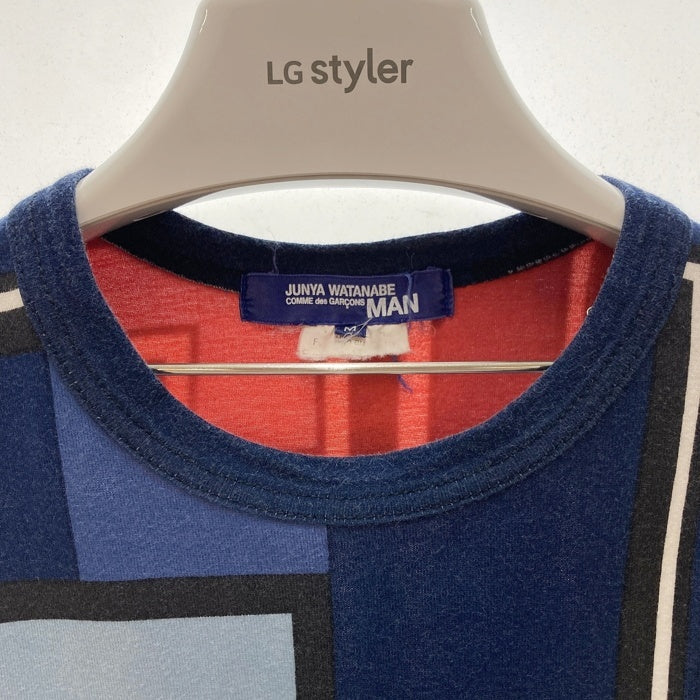 JUNYA WATANABE COMME des GARCONS MAN ジュンヤワタナベ コムデギャルソンマン WO-T001 AD2014 コットン 切替デザイン プリントTシャツ ネイビー ブルー SizeM 瑞穂店