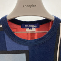 JUNYA WATANABE COMME des GARCONS MAN ジュンヤワタナベ コムデギャルソンマン WO-T001 AD2014 コットン 切替デザイン プリントTシャツ ネイビー ブルー SizeM 瑞穂店