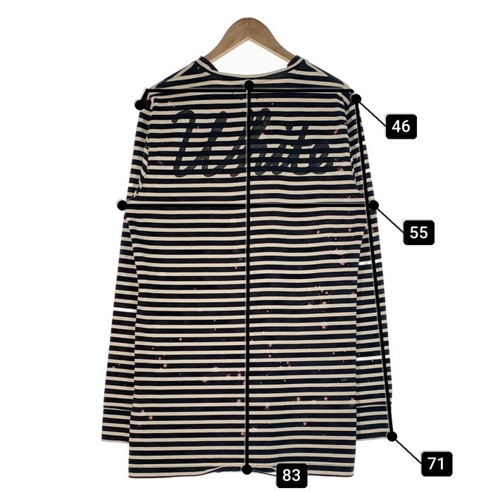 OFF-WHITE オフホワイト 15AW オーバーサイズ ボーダーロングスリーブTシャツ ダメージ加工 ブラック ホワイト イーストランド Size M 福生店
