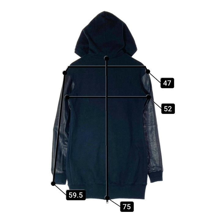 DIESEL ディーゼル レザー 切り替え スウェット ダブルジップアップ パーカー 羊革 ブラック sizeS 瑞穂店