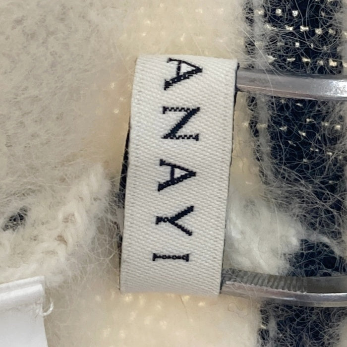 ANAYI アナイ カシミヤ ウール シャギー ボーダー五分袖ニット 102228-16-530-03-380 白黒 size38 瑞穂店