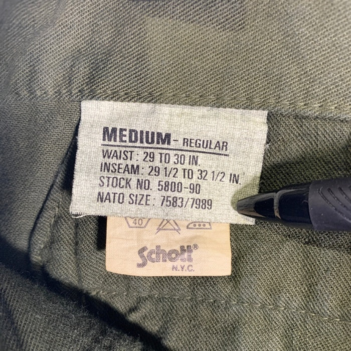 Schott ショット ミリタリートラウザーパンツ グリーン ボタンフライ 日本製 やや厚手 Size M-R 福生店
