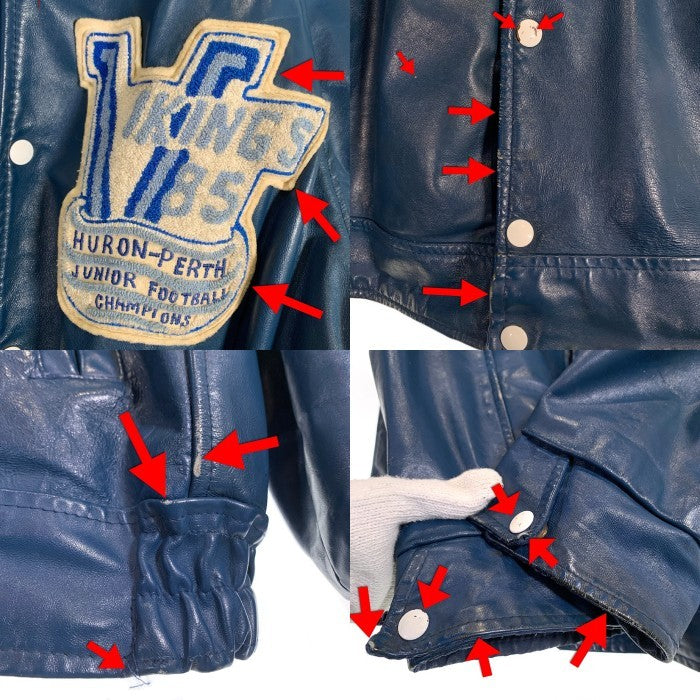 80's~ オールレザー スタジャン アワードジャケット ネイビー VIKINGS スナップボタン ワッペン Size 44 福生店