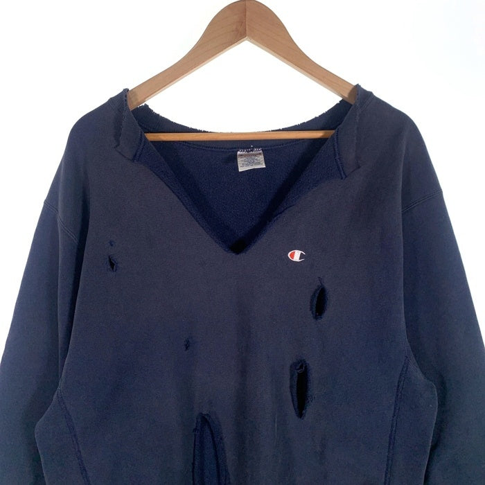 90's Champion チャンピオン リバースウィーブ クルーネックスウェットトレーナー ネイビー ボロ Size XL 福生店