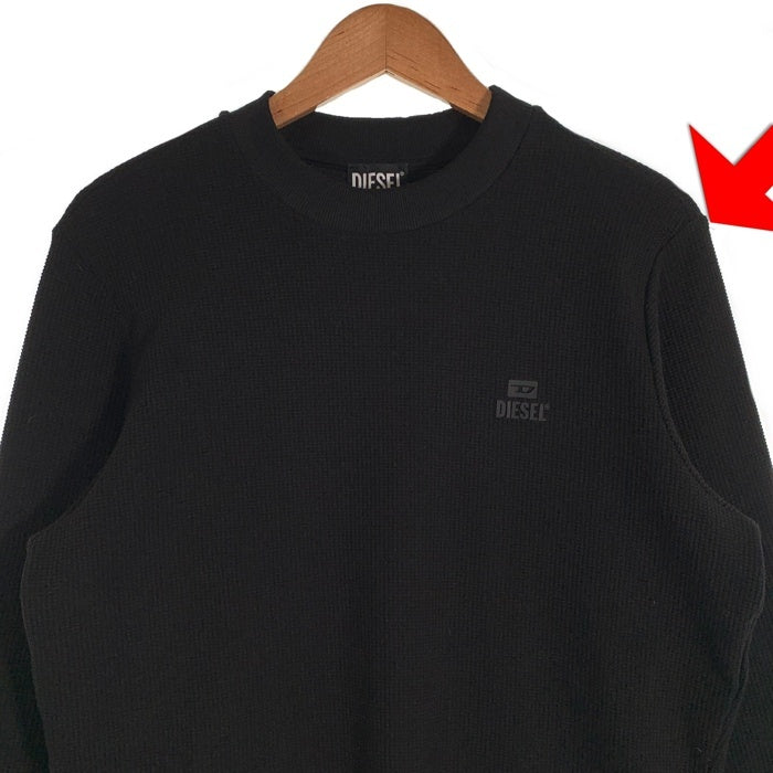 DIESEL ディーゼル S-PEWTER ラバーロゴパッチ ワッフル ロングスリーブカットソー ブラック Size M 福生店
