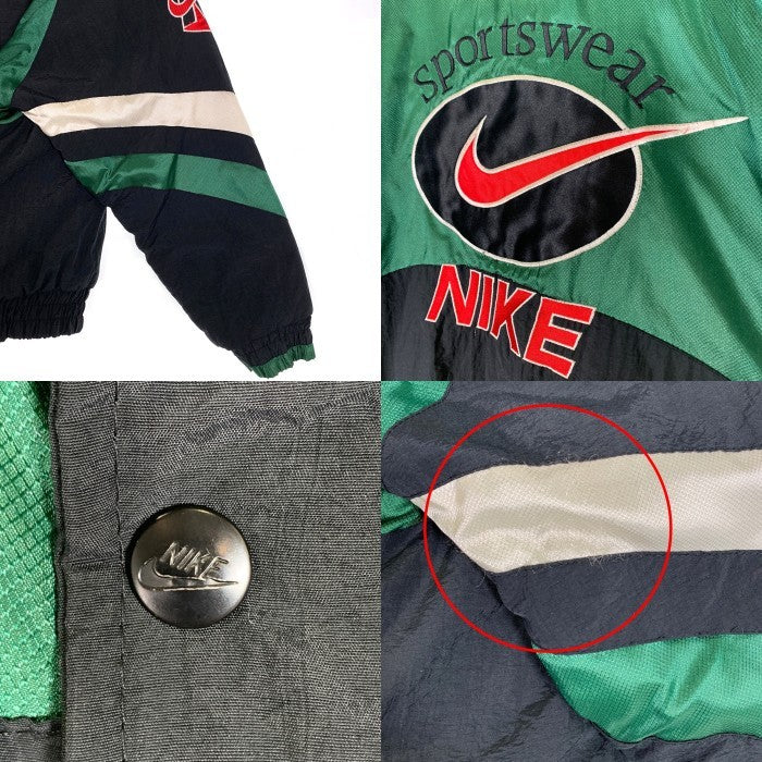 90's NIKE ナイキ Quilted Nylon Sports Jacket 中綿 ナイロンジャケット グリーン ブラック ホワイト USA製 Size XL 福生店