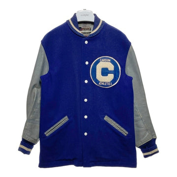 60's WHITING ホワイティング 袖レザー ウール スタジャン ロング ネイビー グレー Size 38 瑞穂店