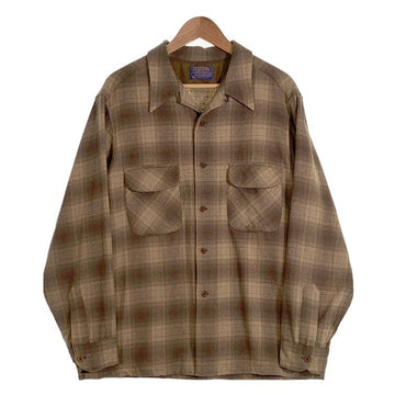 70's PENDLETON ペンドルトン Board Shirts ボードシャツ オンブレチェック ウール ベージュ ブラウン シャドー USA製 Size XL 福生店