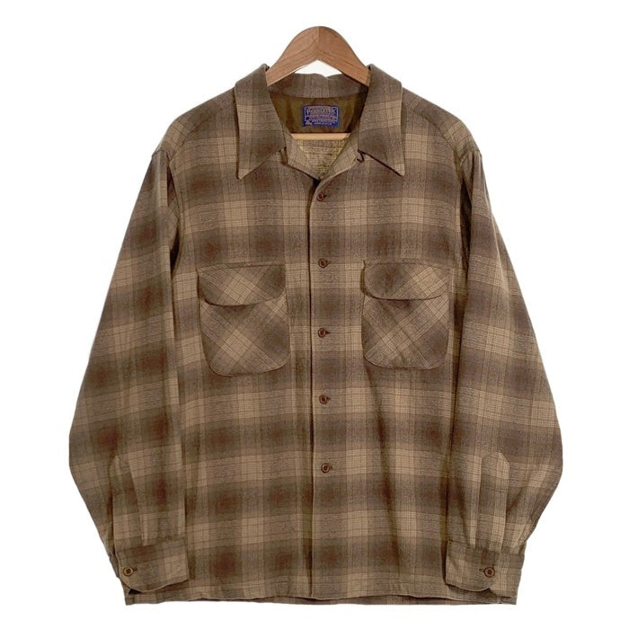 70's PENDLETON ペンドルトン Board Shirts ボードシャツ オンブレチェック ウール ベージュ ブラウン シャドー USA製 Size XL 福生店