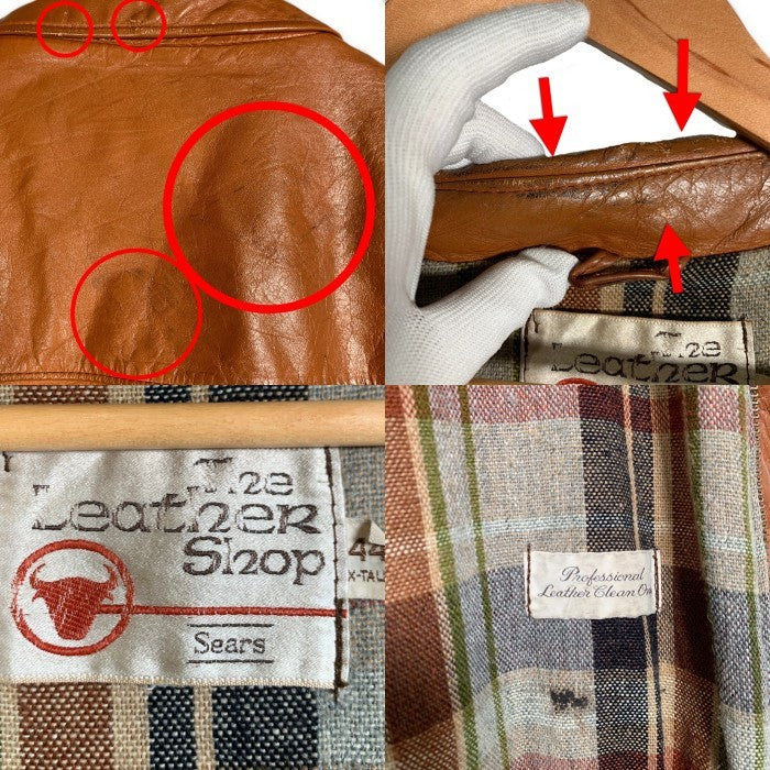 80's Sears シアーズ ジップアップ レザージャケット ブラウン 裾リブ ウールチェックライナー Size 44 X-TALL 福生店