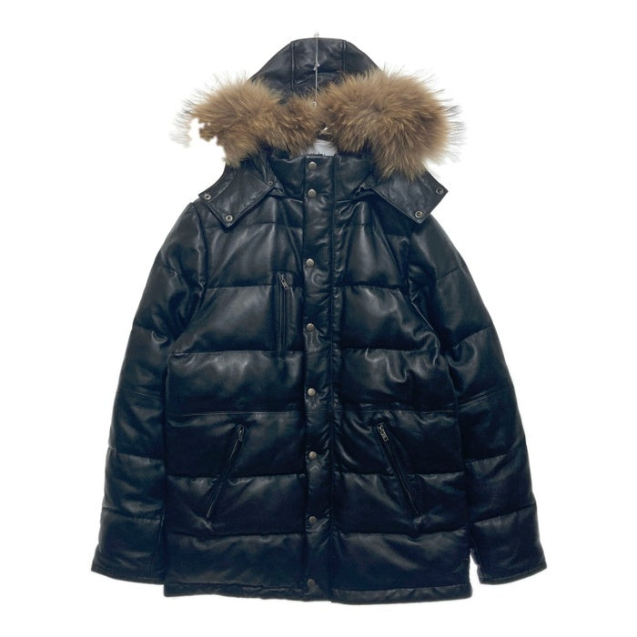 Liugoo Leathers リューグーレザーズ ラムレザー ロングダウンコート ジャケット ファー ブラック Size L 瑞穂店