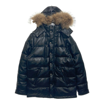Liugoo Leathers リューグーレザーズ ラムレザー ロングダウンコート ジャケット ファー ブラック Size L 瑞穂店