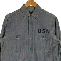 The Real McCOY's リアルマッコイズ USN シャンブレーシャツ ステンシルプリント ライトブルー Size M 相当 福生店