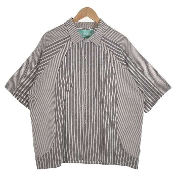BRIGADE ストライプ ショートスリーブシャツ 半袖 ホワイト グレー Size M 福生店