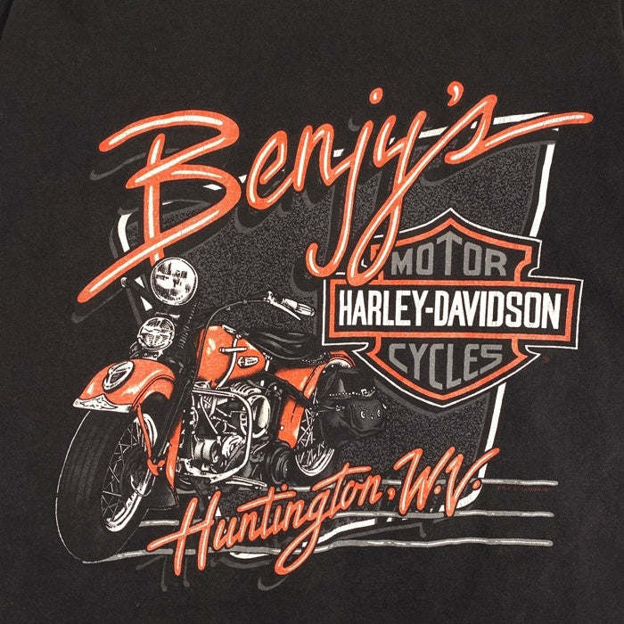 90's HARLEY-DAVIDSON ハーレーダビッドソン イーグル エンブレム バイク プリントTシャツ ブラック USA製 Size XL 福生店