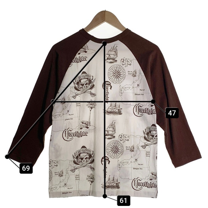 CORE FIGHTER コアファイター ラグランスリーブ 七分袖カットソー マルチプリント ホワイト ブラウン Size M 福生店