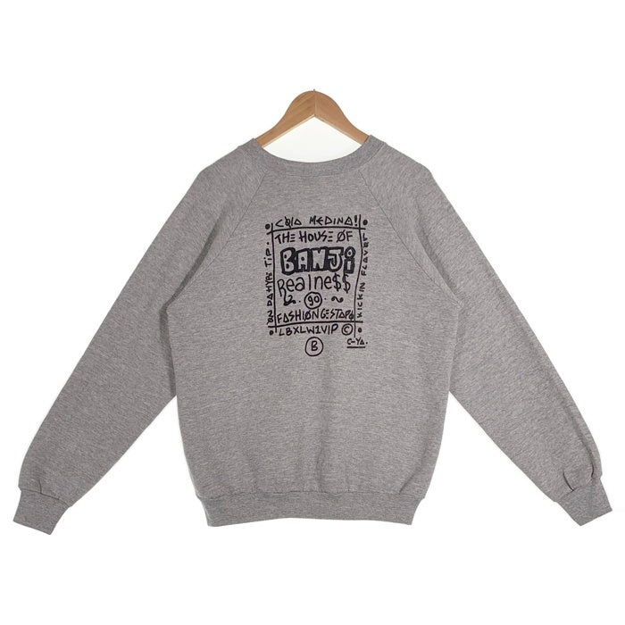 80's BARNZLEY PARIS プリント クルーネックスウェットトレーナー グレー アイルランド製 SCREEN STARS Size M 福生店