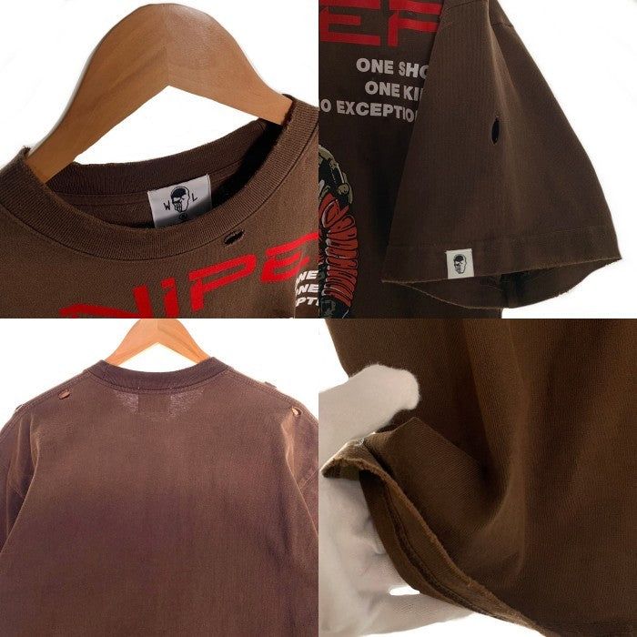 Warren Lotas ウォーレンロータス SNIPER ダメージ加工 半袖 Tシャツ ブラウン Size M 福生店
