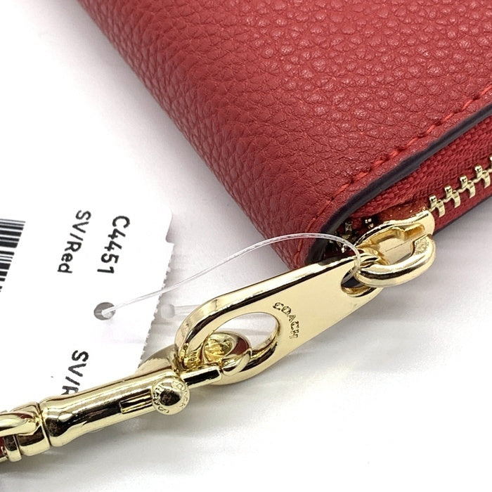 COACH コーチ C4451 ラウンドファスナーレザーウォレット 長財布 レッド ストラップ 福生店