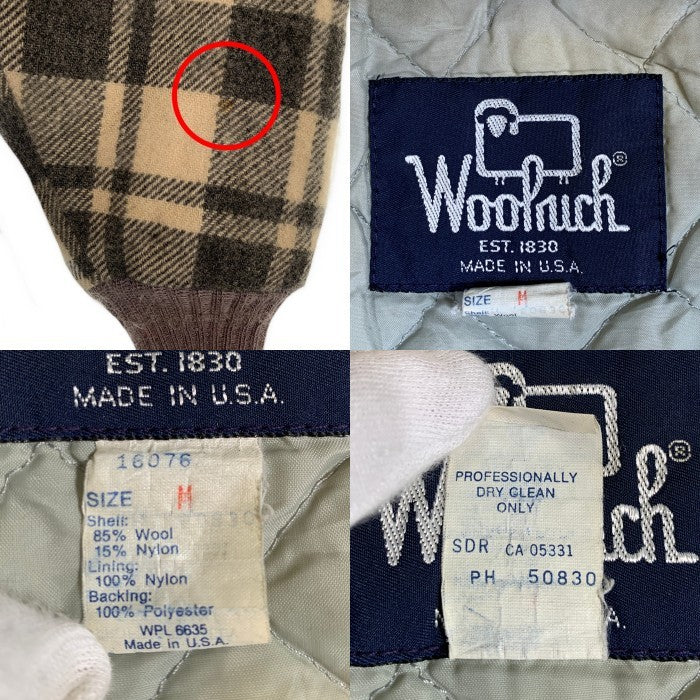 Woolrich ウールリッチ スタンドカラー ウールジップアップ リブブルゾン ジャケット チェック グレー アイボリー USA製 Size M 福生店