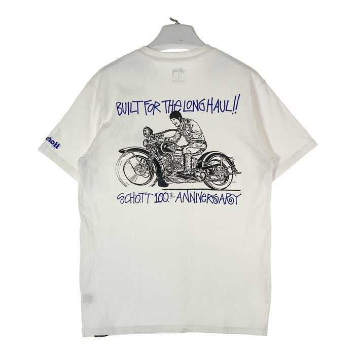 STUSSY ステューシー Schott ショット 100周年 BUILT FOR THE LONG HAUL!! Tシャツ ホワイト sizeL★汚れ有 瑞穂店