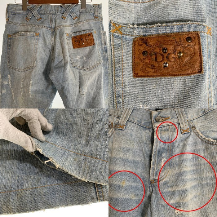 DOLCE&GABBANA ドルチェアンドガッバーナ クラッシュ デニムジーンズ ダメージ加工 レザーパッチ ライトブルー ZDP72/814N イタリア製 Size 48 福生店