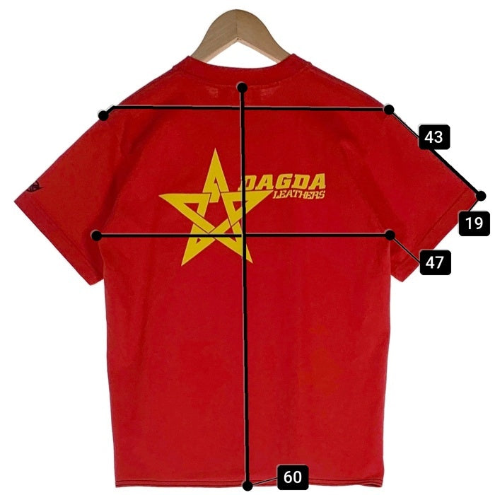 Dagda Leathers ダグダレザーズ プリントTシャツ 袖刺繡 レッド 旧マッコイ 滝沢氏 Size S 福生店
