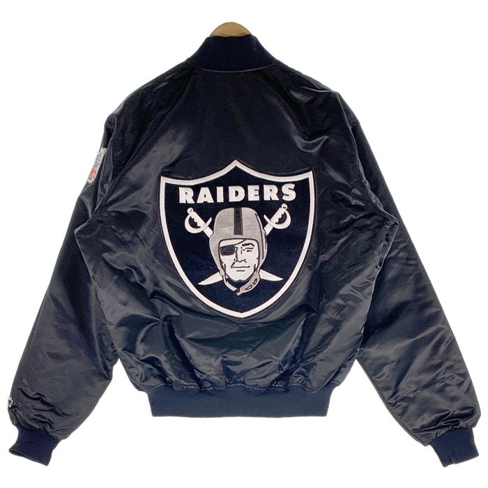 80-90's NFL RAIDERS レイダース ナイロンスタジャン 中綿 刺繡 ワッペン ブラック STARTER PRO LINE USA製 Size XL 福生店