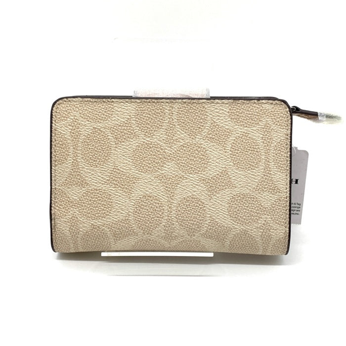 COACH コーチ CW786 ミディアム コーナー ジップ ウォレット・シグネチャー キャンバス 二つ折り財布 オフホワイト ベージュ 福生店