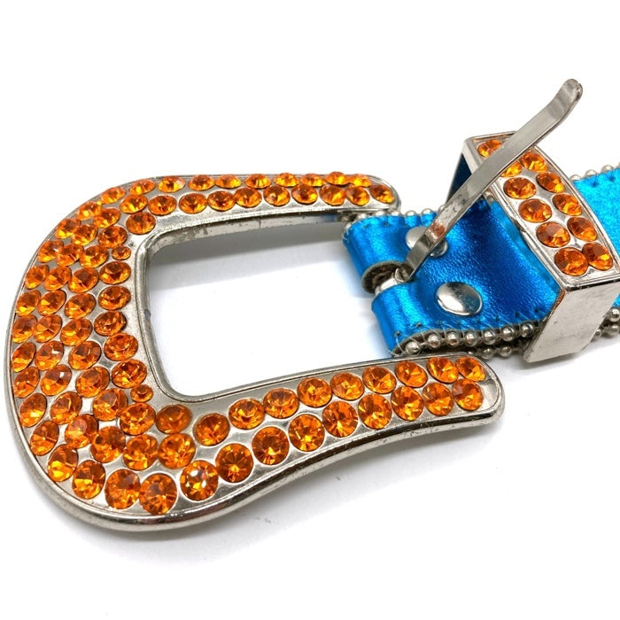 b.b.simon ビービーサイモン スタッズ レザーベルト ブルー オレンジ 6000 Size 36 瑞穂店