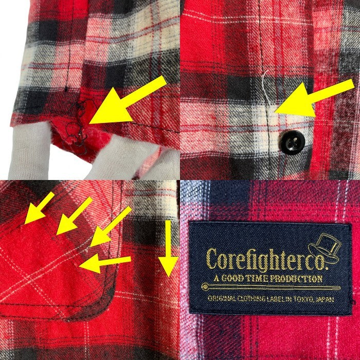 Corefighter コアファイター フランネルチェックシャツ 半袖 レッド Size L 福生店