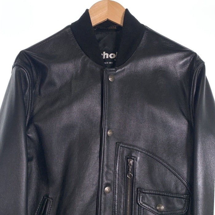 Schott ショット Leather Varsity Jacket  羊革 レザー ヴァーシティー ジャケット ブラック 7571 USA製 Size 38 福生店