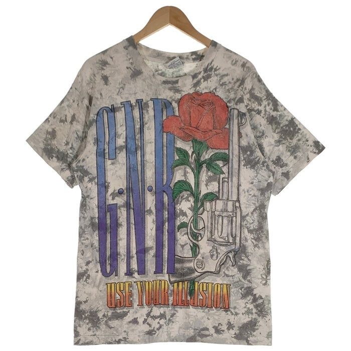 90's Guns N' Roses ガンズアンドローゼズ Use Your Illusion タイダイ プリントTシャツ Liquid Blue リキッドブルー グレー ホワイト 1993コピーライト Size L 福生店